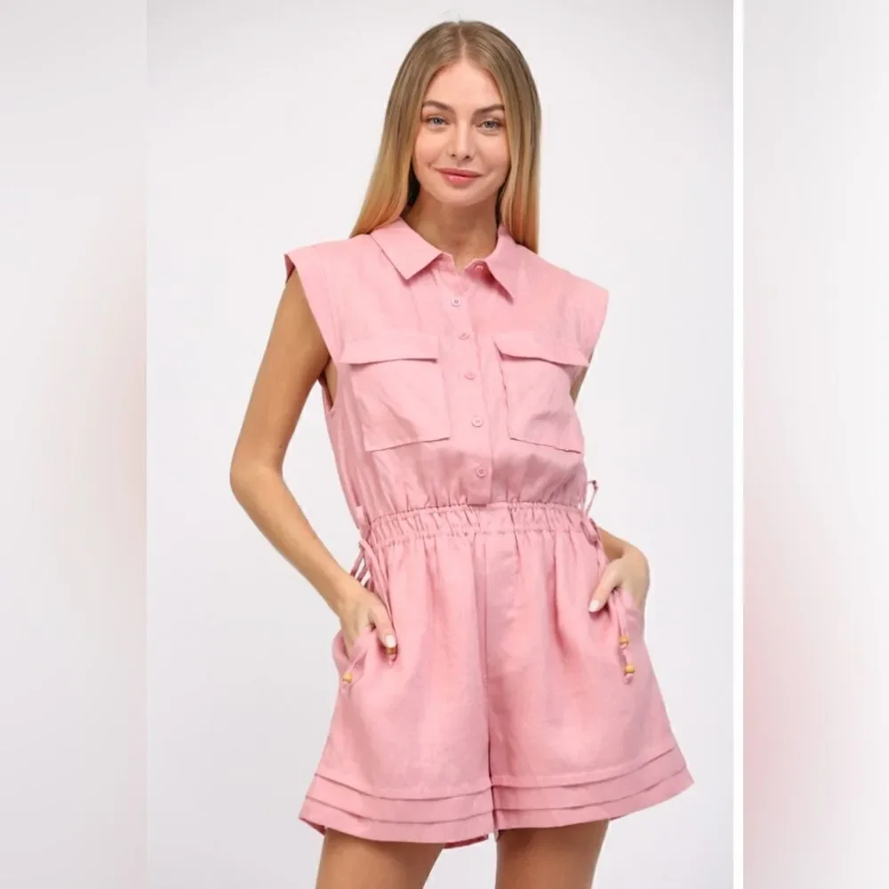 004. PINK LINEN ROMPER - Picture 2 of 9